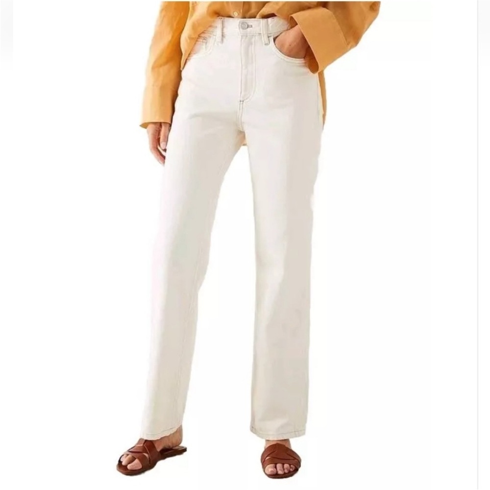 Boden High Rise True Straight Jeans in White Rigid Denim 27